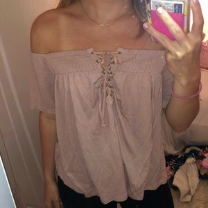 american eagle off the shoulder lace up top